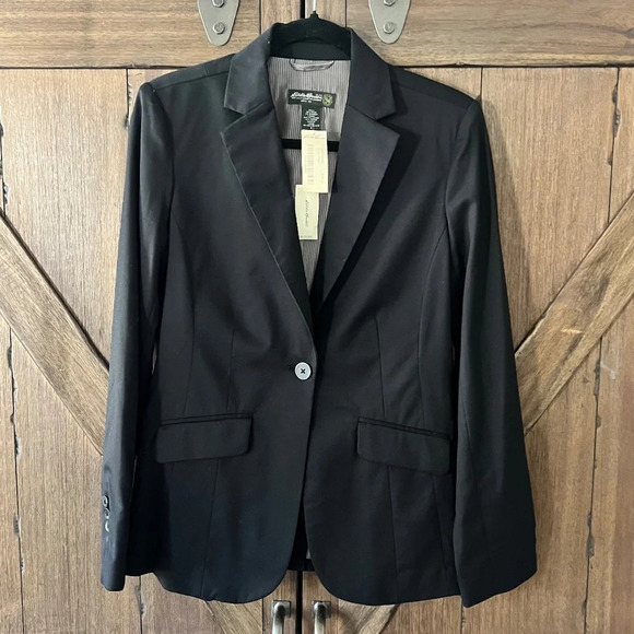 Eddie Bauer Classic Black Single Button Lined Wool Blend Blazer Size 4 NWT - Picture 1 of 10